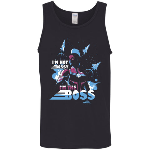 Captain Marvel I'm The Boss Space Blue Red Men Cotton Tank Black / X-Small Men Cotton Tank - parenttees