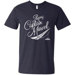 Captain Marvel Paging Distressed Cursive Men V-Neck T-Shirt Men V-Neck T-Shirt - parenttees