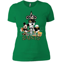 Nfl – New Orleans Saints Donald Duck Goofy Mickey Mouse Super Bowl 2019 Football Women Cotton T-Shirt Women Cotton T-Shirt - parenttees