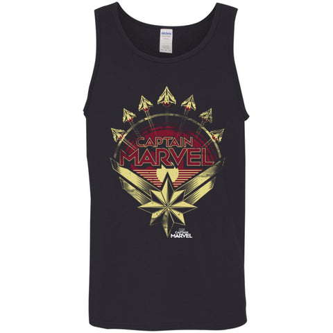 Captain Marvel Yellow Red Plane Flight Logo Men Cotton Tank Black / X-Small Men Cotton Tank - parenttees