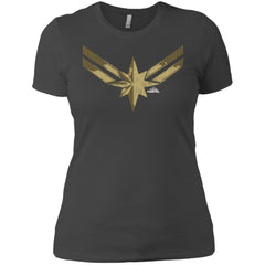 Captain Marvel Simple Gold Shadowed Logo Women Cotton T-Shirt Women Cotton T-Shirt - parenttees