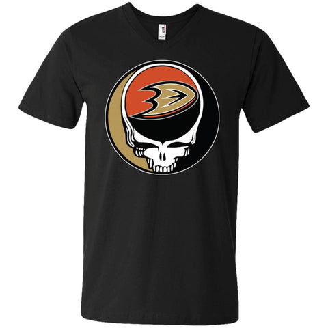 Anaheim Ducks Grateful Dead Steal Your Face Hockey Nhl Shirts Men V-Neck T-Shirt Black / S Men V-Neck T-Shirt - parenttees