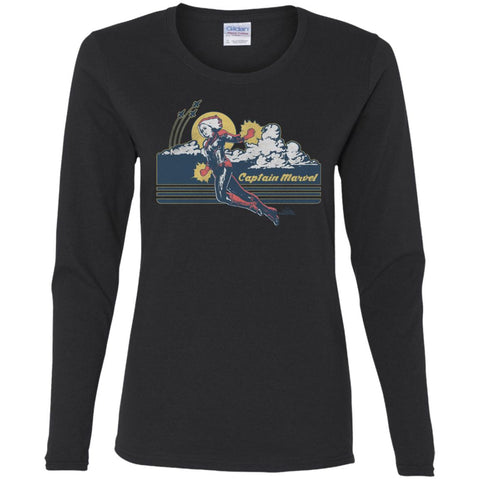 Marvel Captain Marvel Flight Clouds Vintage Women Long Sleeve Shirt Black / S Women Long Sleeve Shirt - parenttees