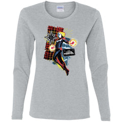 Captain Marvel Plaid Jean Patched Portrait Women Long Sleeve Shirt Women Long Sleeve Shirt - parenttees