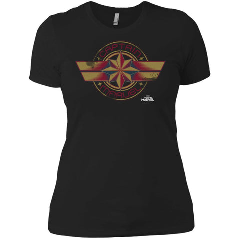 Captain Marvel Color Fade Circle Logo Badge Women Cotton T-Shirt Black / X-Small Women Cotton T-Shirt - parenttees