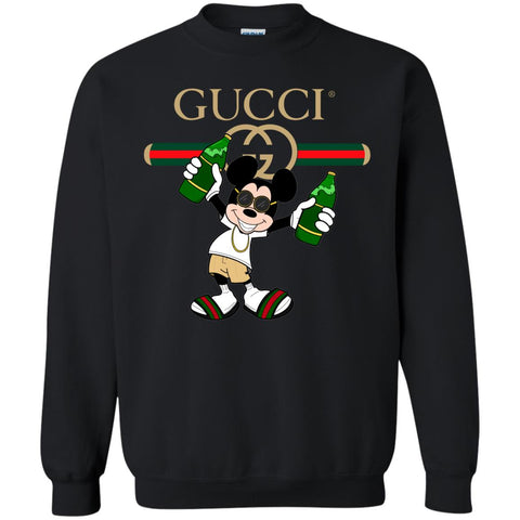 Gucci Mickey Mouse Drink Beer T-shirt Crewneck Pullover Sweatshirt Black / S Crewneck Pullover Sweatshirt - parenttees