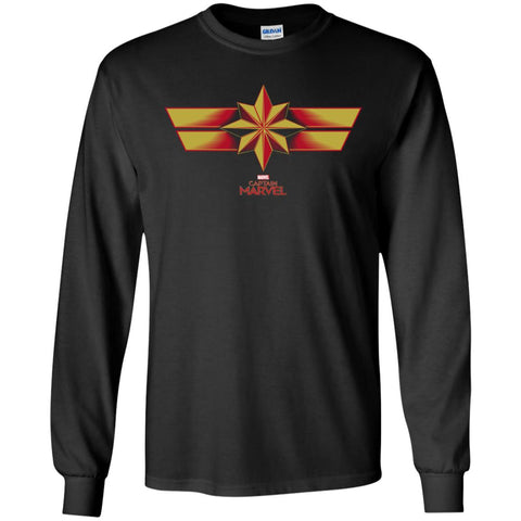 Marvel Captain Marvel Retro Red Yellow Logo Men Long Sleeve Shirt Black / S Men Long Sleeve Shirt - parenttees