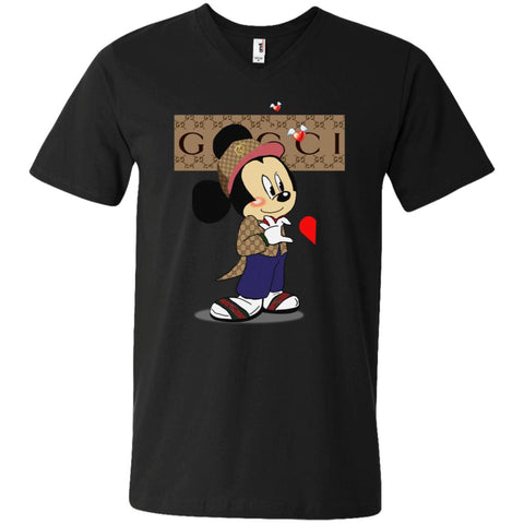 Couple Gucci Mickey Tshirt Valentine's Day Men V-Neck T-Shirt Black / S Men V-Neck T-Shirt - parenttees