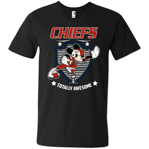 Nfl – Kansas City Chiefs Totally Awesome Mickey Mouse Super Bowl 2019 Football Men V-Neck T-Shirt Black / S Men V-Neck T-Shirt - parenttees