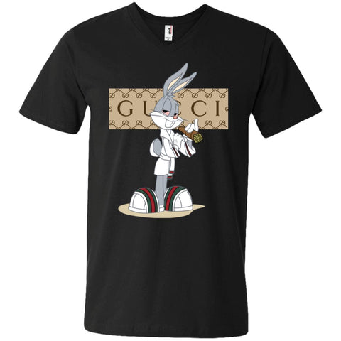 Gucci Rabbit Smoking Funny T-shirt Men V-Neck T-Shirt Black / S Men V-Neck T-Shirt - parenttees