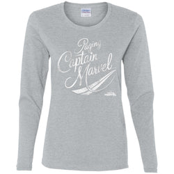 Captain Marvel Paging Distressed Cursive Women Long Sleeve Shirt