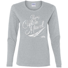 Captain Marvel Paging Distressed Cursive Women Long Sleeve Shirt Women Long Sleeve Shirt - parenttees