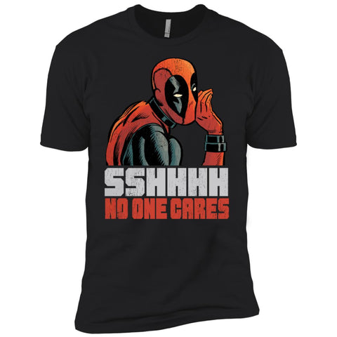 Marvel Deadpool Shhh No One Cares Whisper Men Short Sleeve T-Shirt Black / X-Small Men Short Sleeve T-Shirt - parenttees