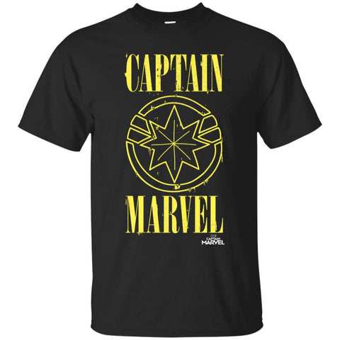 Captain Marvel Yellow Paint Drip Logo Men Cotton T-Shirt Black / S Men Cotton T-Shirt - parenttees