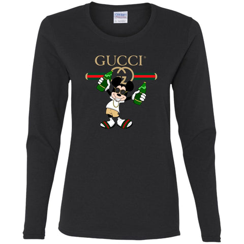 Gucci Mickey Mouse Drink Beer T-shirt Women Long Sleeve Shirt Black / S Women Long Sleeve Shirt - parenttees