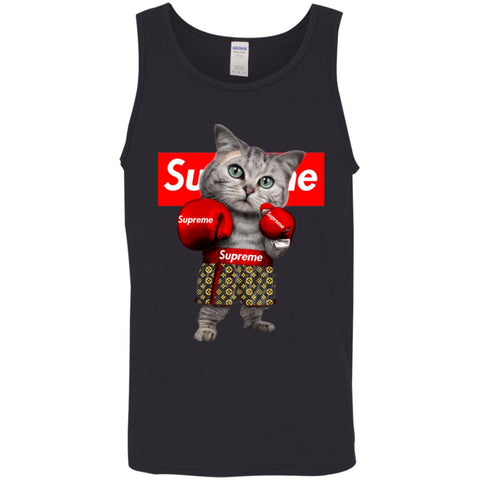 Supreme Boxing Cat Best Funny T-shirt Men Cotton Tank Black / X-Small Men Cotton Tank - parenttees