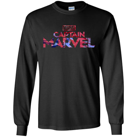 Captain Marvel Bold Tie Dye Movie Logo Men Long Sleeve Shirt Black / S Men Long Sleeve Shirt - parenttees