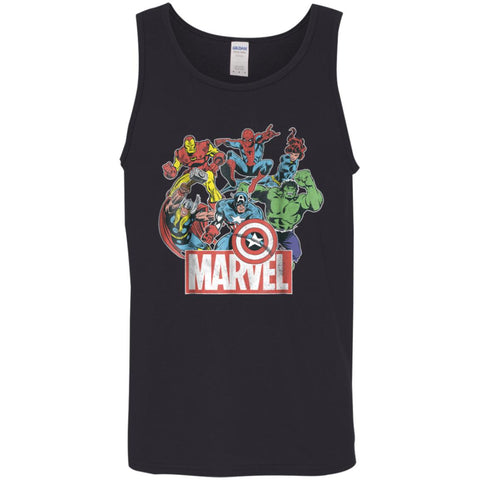 Marvel Avengers Team Retro Comic Vintage Graphic Men Cotton Tank Black / X-Small Men Cotton Tank - parenttees