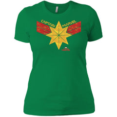 Captain Marvel Distressed Star Ribbon Logo Women Cotton T-Shirt Women Cotton T-Shirt - parenttees