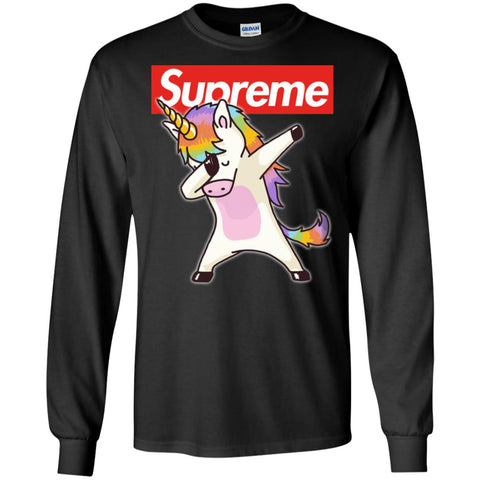 Supreme Unicorn T-shirt Dance Dabbing Unicorn Men Long Sleeve Shirt Black / S Men Long Sleeve Shirt - parenttees