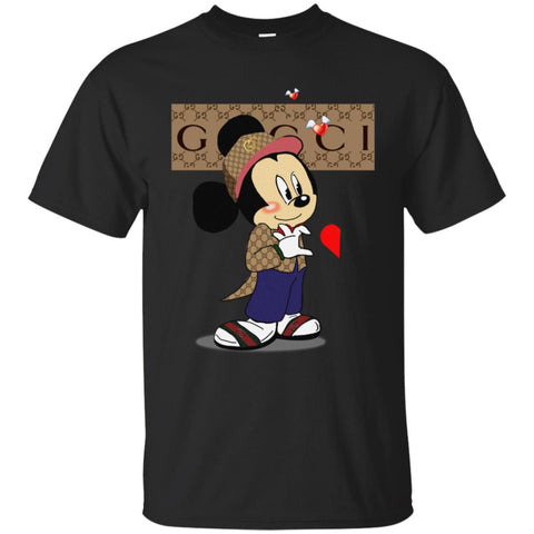 Couple Gucci Mickey Tshirt Valentine's Day Men Cotton T-Shirt Black / S Men Cotton T-Shirt - parenttees