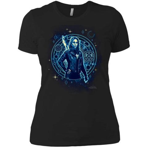 Captain Marvel Goose Geometric Circle Space Women Cotton T-Shirt Black / X-Small Women Cotton T-Shirt - parenttees