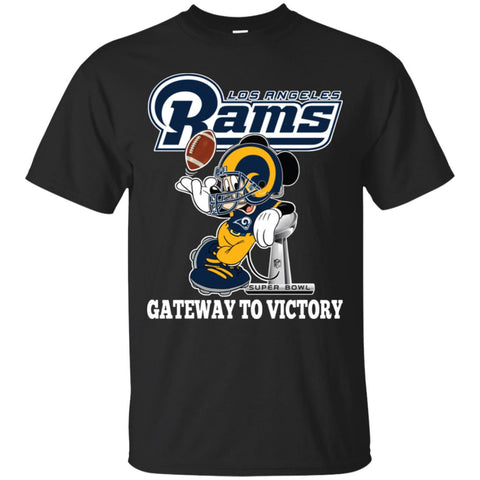 Los Angeles Rams Gateway To Victory Super Bowl 2019 Mickey Mouse Football Nfl Men Cotton T-Shirt Black / S Men Cotton T-Shirt - parenttees