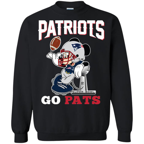 Go Pats - New England Patriots Super Bowl 2019 Mickey Mouse Football Nfl Crewneck Pullover Sweatshirt Black / S Crewneck Pullover Sweatshirt - parenttees