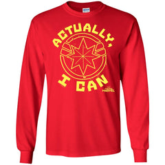 Captain Marvel Actually I Can Yellow Logo Men Long Sleeve Shirt Men Long Sleeve Shirt - parenttees