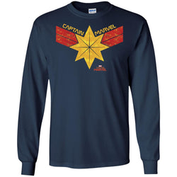 Captain Marvel Distressed Star Ribbon Logo Men Long Sleeve Shirt