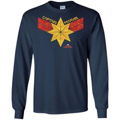 Captain Marvel Distressed Star Ribbon Logo Men Long Sleeve Shirt Men Long Sleeve Shirt - parenttees