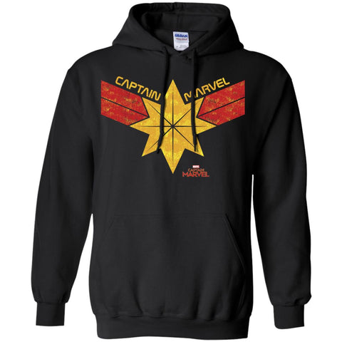 Captain Marvel Distressed Star Ribbon Logo Pullover Hoodie Sweatshirt Black / S Pullover Hoodie Sweatshirt - parenttees