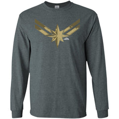 Captain Marvel Simple Gold Shadowed Logo Men Long Sleeve Shirt Men Long Sleeve Shirt - parenttees