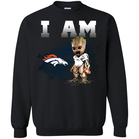 Nfl Denver Broncos I Am Groot T-shirt Crewneck Pullover Sweatshirt Black / S Crewneck Pullover Sweatshirt - parenttees