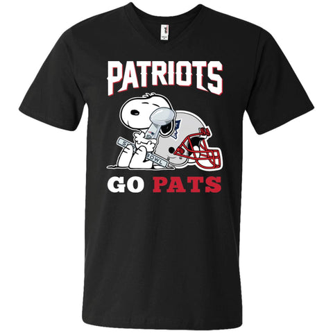 Go Pats - New England Patriots Super Bowl 2019 Snoopy Football Nfl Men V-Neck T-Shirt Black / S Men V-Neck T-Shirt - parenttees