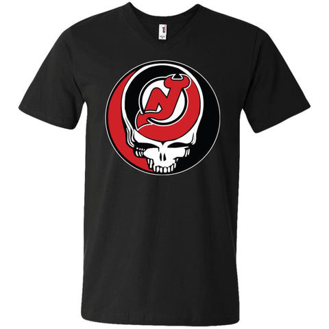 New Jersey Devils Grateful Dead Steal Your Face Hockey Nhl Shirts Men V-Neck T-Shirt Black / S Men V-Neck T-Shirt - parenttees