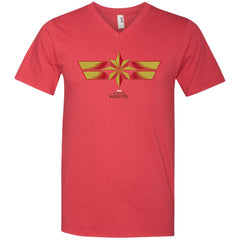 Marvel Captain Marvel Retro Red Yellow Logo Men V-Neck T-Shirt Men V-Neck T-Shirt - parenttees