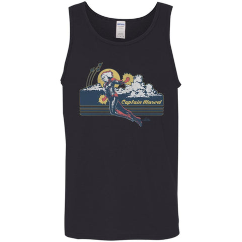 Marvel Captain Marvel Flight Clouds Vintage Men Cotton Tank Black / X-Small Men Cotton Tank - parenttees