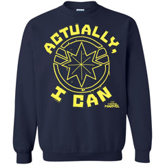 Captain Marvel Actually I Can Yellow Logo Crewneck Pullover Sweatshirt Crewneck Pullover Sweatshirt - parenttees