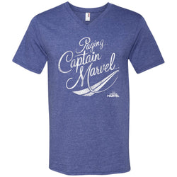 Captain Marvel Paging Distressed Cursive Men V-Neck T-Shirt