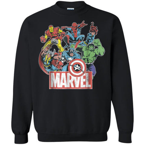 Marvel Avengers Team Retro Comic Vintage Graphic Crewneck Pullover Sweatshirt Black / S Crewneck Pullover Sweatshirt - parenttees