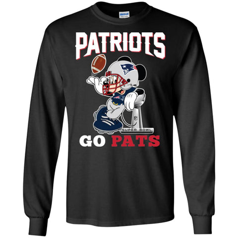 Go Pats - New England Patriots Super Bowl 2019 Mickey Mouse Football Nfl Men Long Sleeve Shirt Black / S Men Long Sleeve Shirt - parenttees