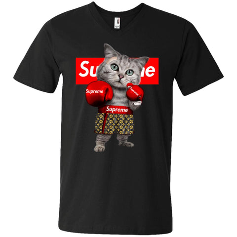 Supreme Boxing Cat Best Funny T-shirt Men V-Neck T-Shirt Black / S Men V-Neck T-Shirt - parenttees