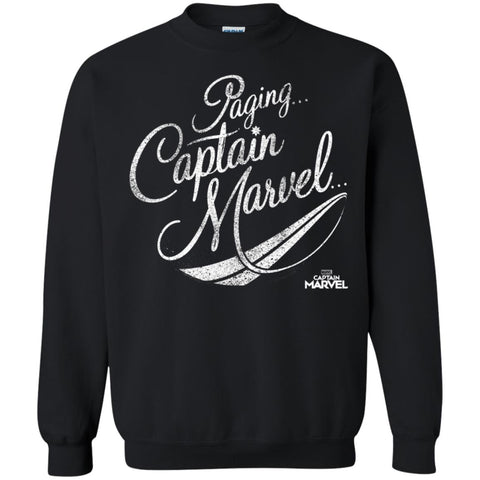 Captain Marvel Paging Distressed Cursive Crewneck Pullover Sweatshirt Black / S Crewneck Pullover Sweatshirt - parenttees