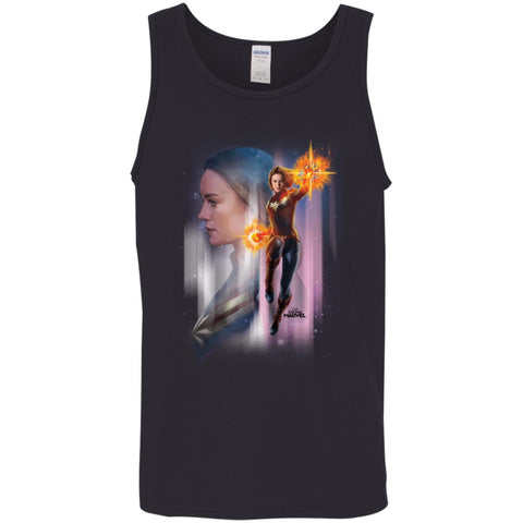 Captain Marvel Flying Space Portrait Men Cotton Tank Black / X-Small Men Cotton Tank - parenttees