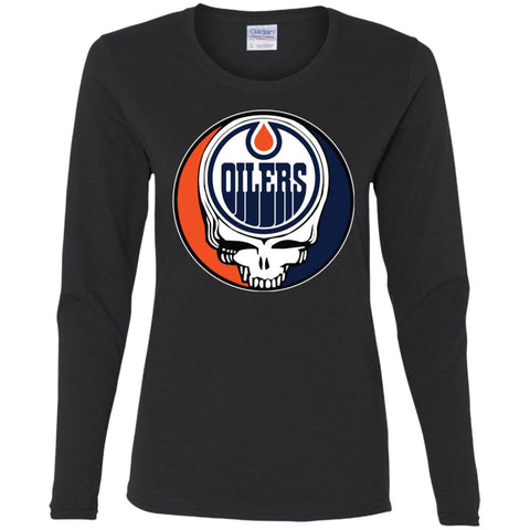 Edmonton Oilers Grateful Dead Steal Your Face Hockey Nhl Shirts Women Long Sleeve Shirt Black / S Women Long Sleeve Shirt - parenttees