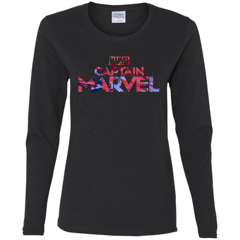 Captain Marvel Bold Tie Dye Movie Logo Women Long Sleeve Shirt Purple / S Women Long Sleeve Shirt - parenttees