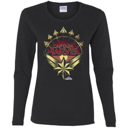 Captain Marvel Yellow Red Plane Flight Logo Women Long Sleeve Shirt