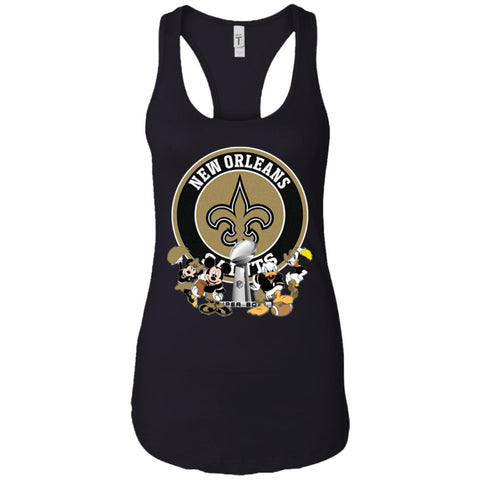 Nfl – New Orleans Saints Super Bowl 2019 Mickey Mouse Minnie Mouse Donald Duck Daisy Duck Football Women Tank Top Black / X-Small Women Tank Top - parenttees