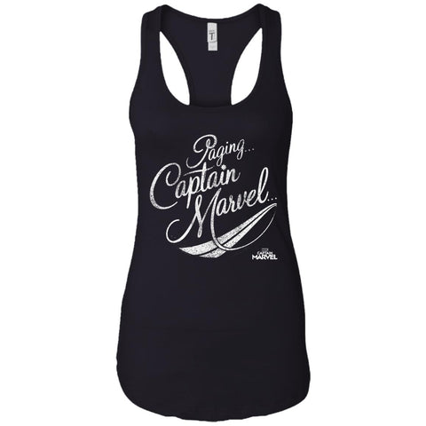 Captain Marvel Paging Distressed Cursive Women Tank Top Black / X-Small Women Tank Top - parenttees